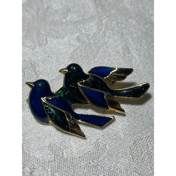 Brooch Bird Enameled Parrots Pigeons Parakeets 2" x 1" - Picture 3 of 6